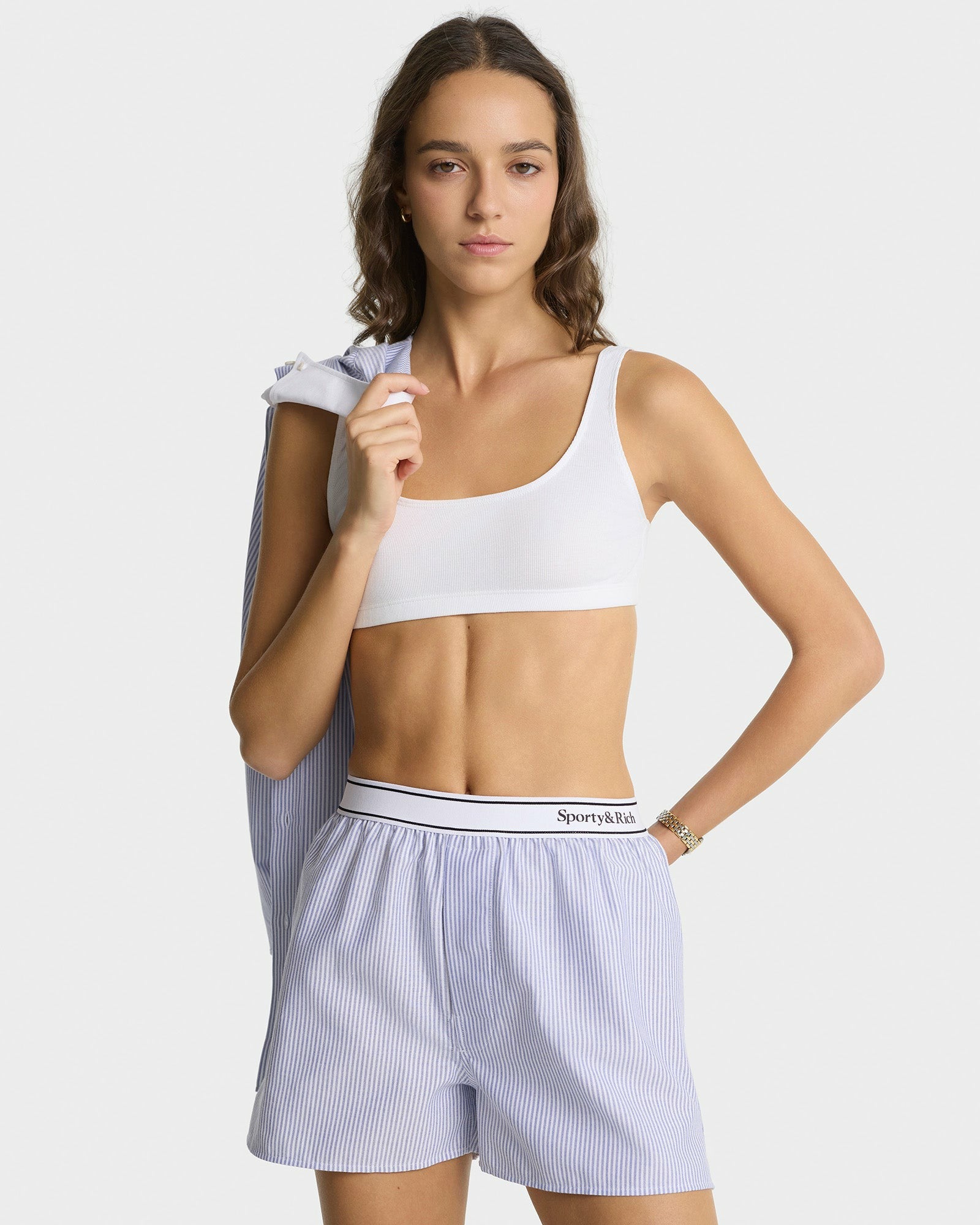 Serif Logo Oxford Boxer - Navy Stripe