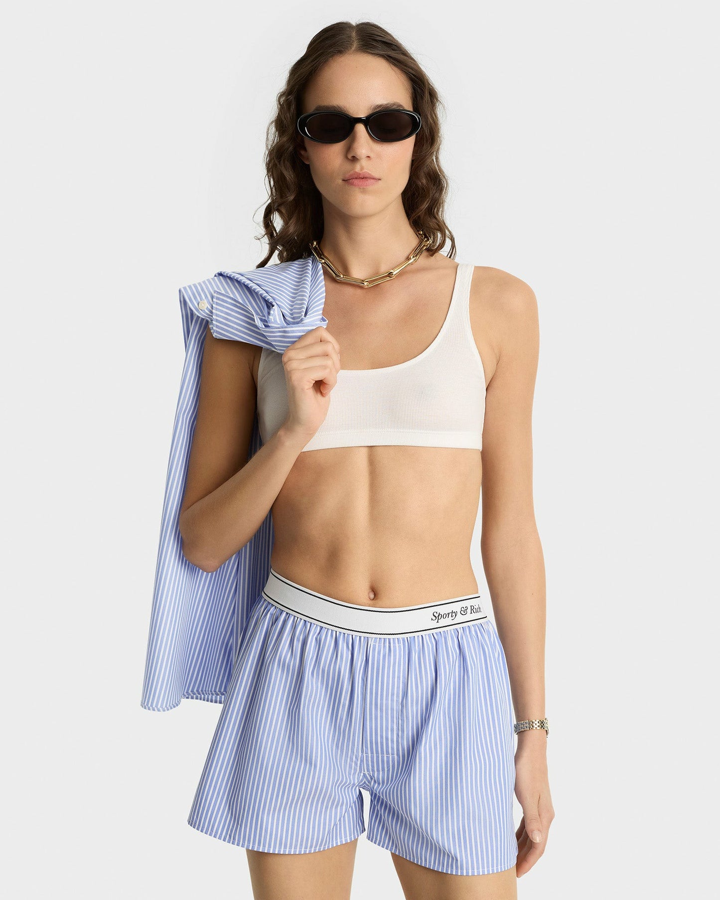 Italic Logo Boxer Short - Light Blue Striped