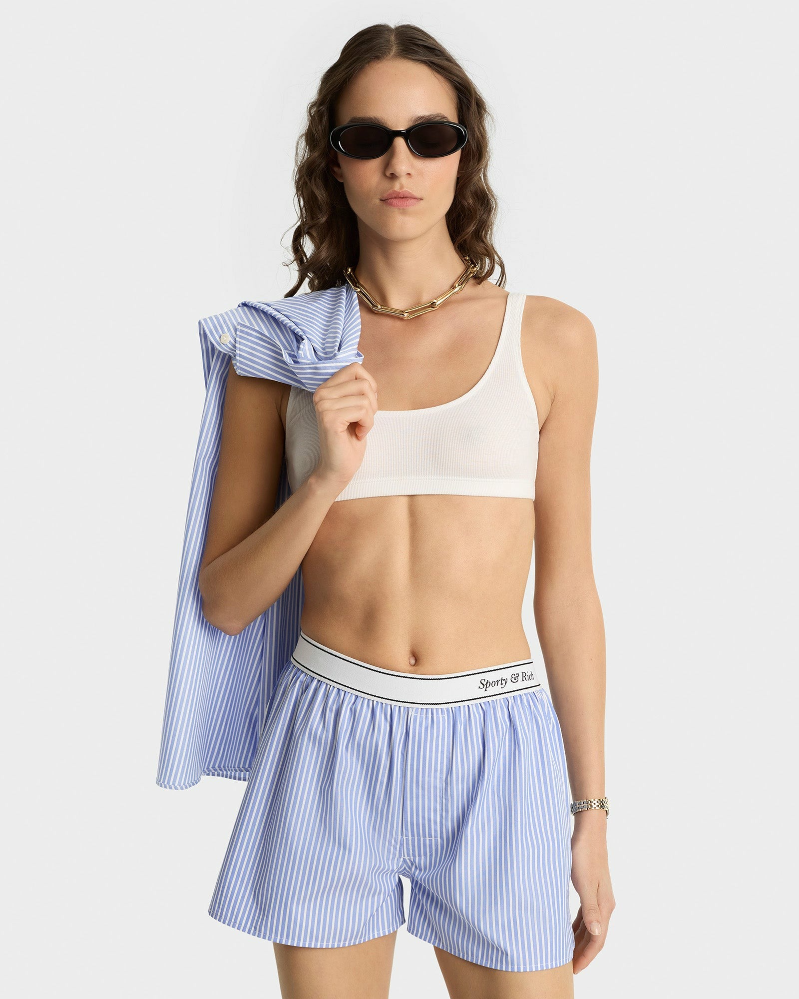 Italic Logo Boxer Short - Light Blue Striped