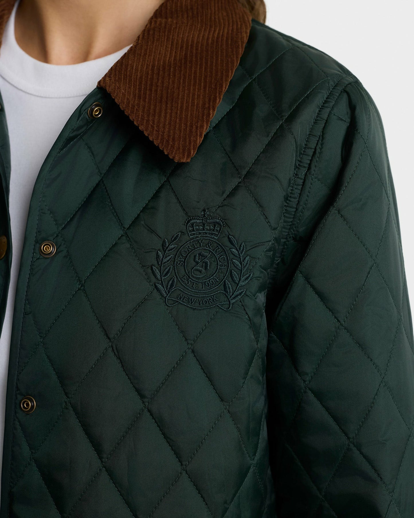 NY Crest Nylon Quilted Jacket - Forest/Tan