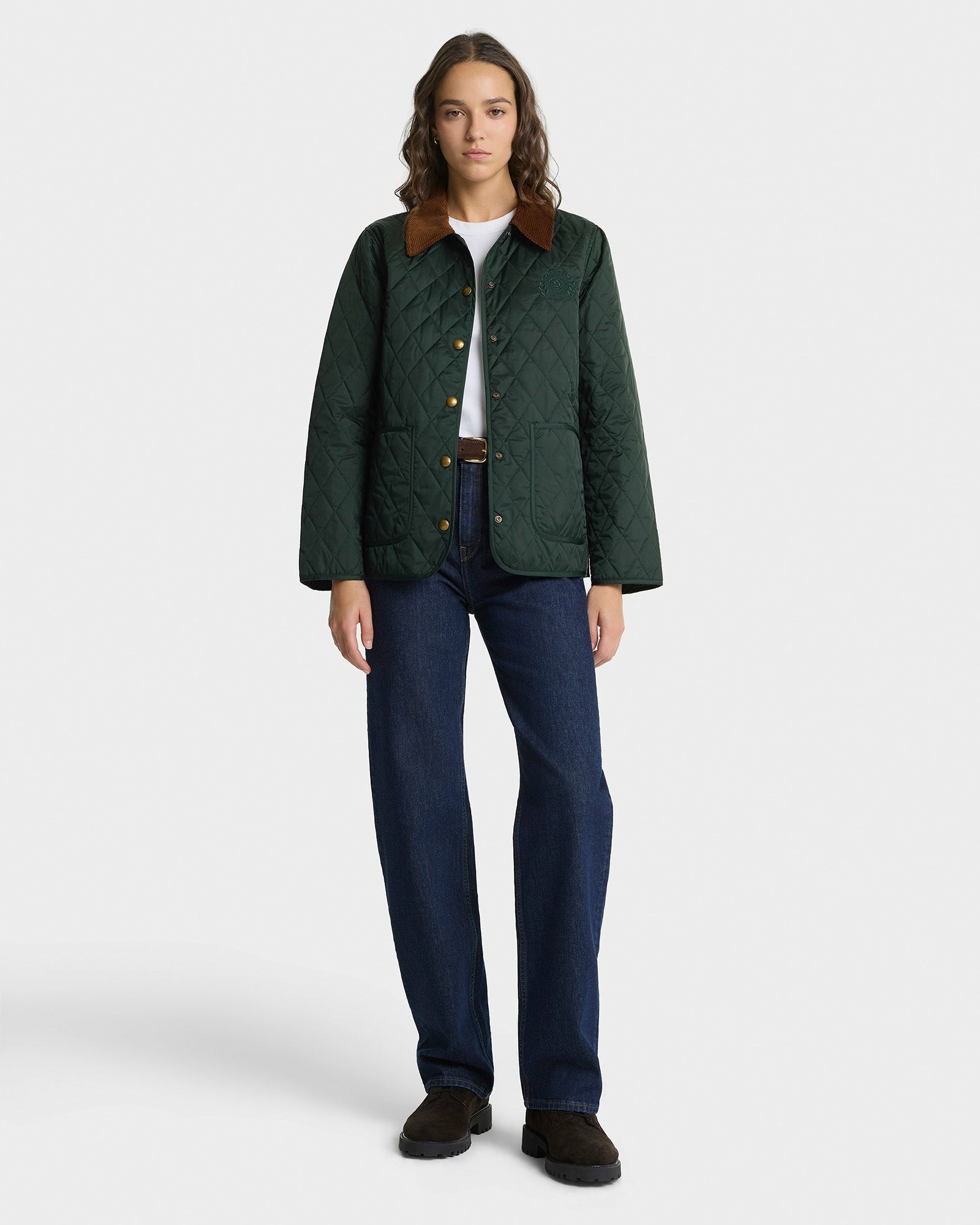 NY Crest Nylon Quilted Jacket - Forest/Tan