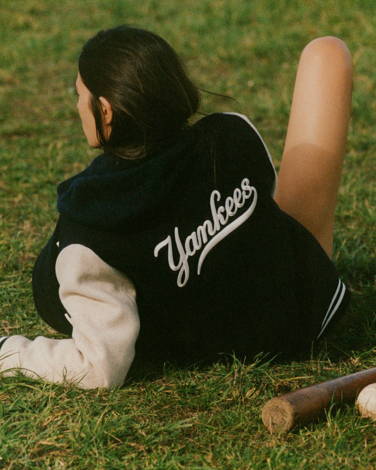 Yankees Curve Wool Varsity Jacket - Navy/Ecru