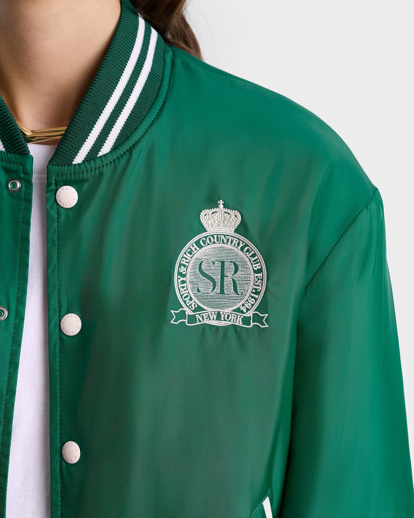 Royal Club Nylon Varsity Jacket - Spring Green/White