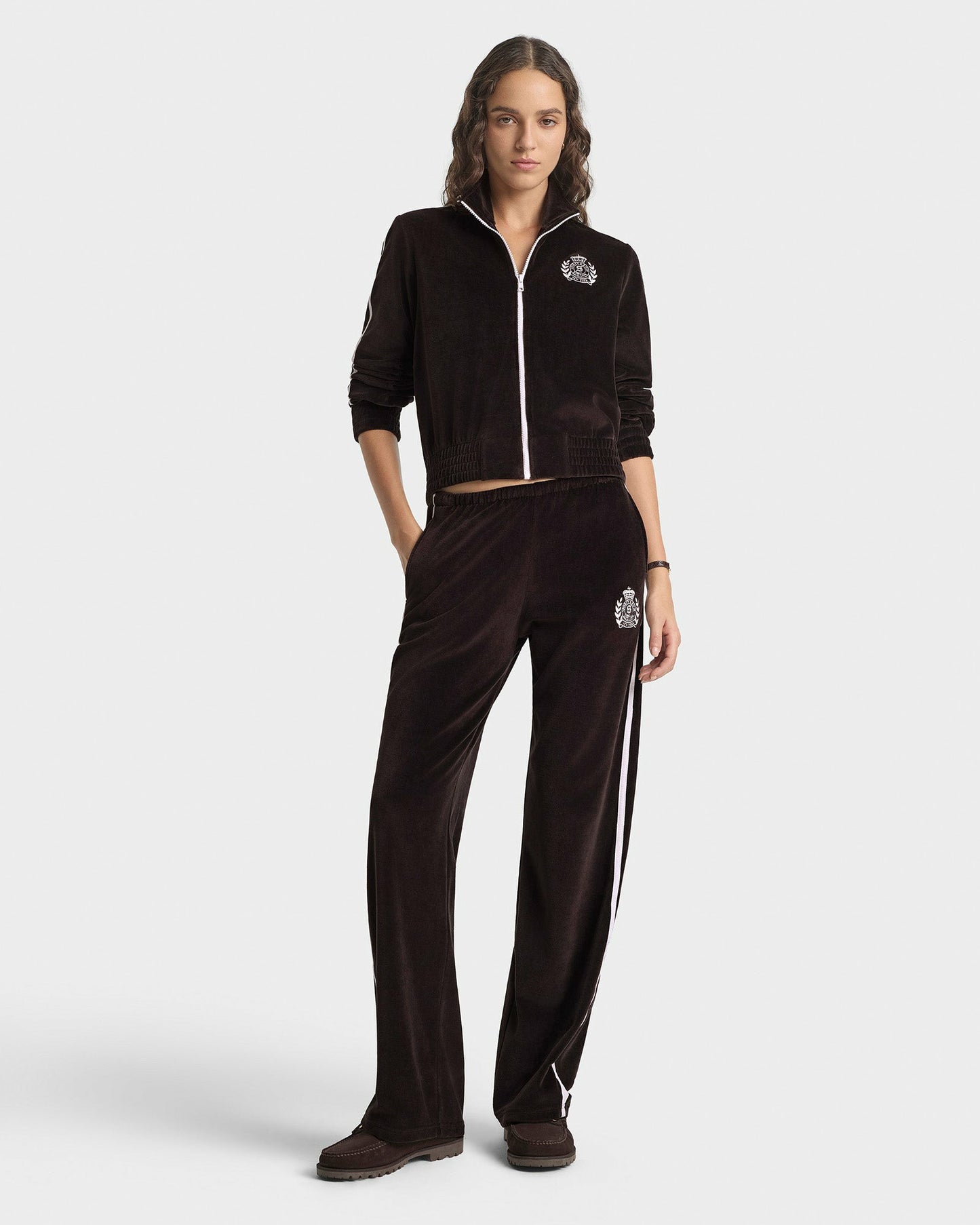 NY Crest Elio Velour Track Jacket - Chocolate