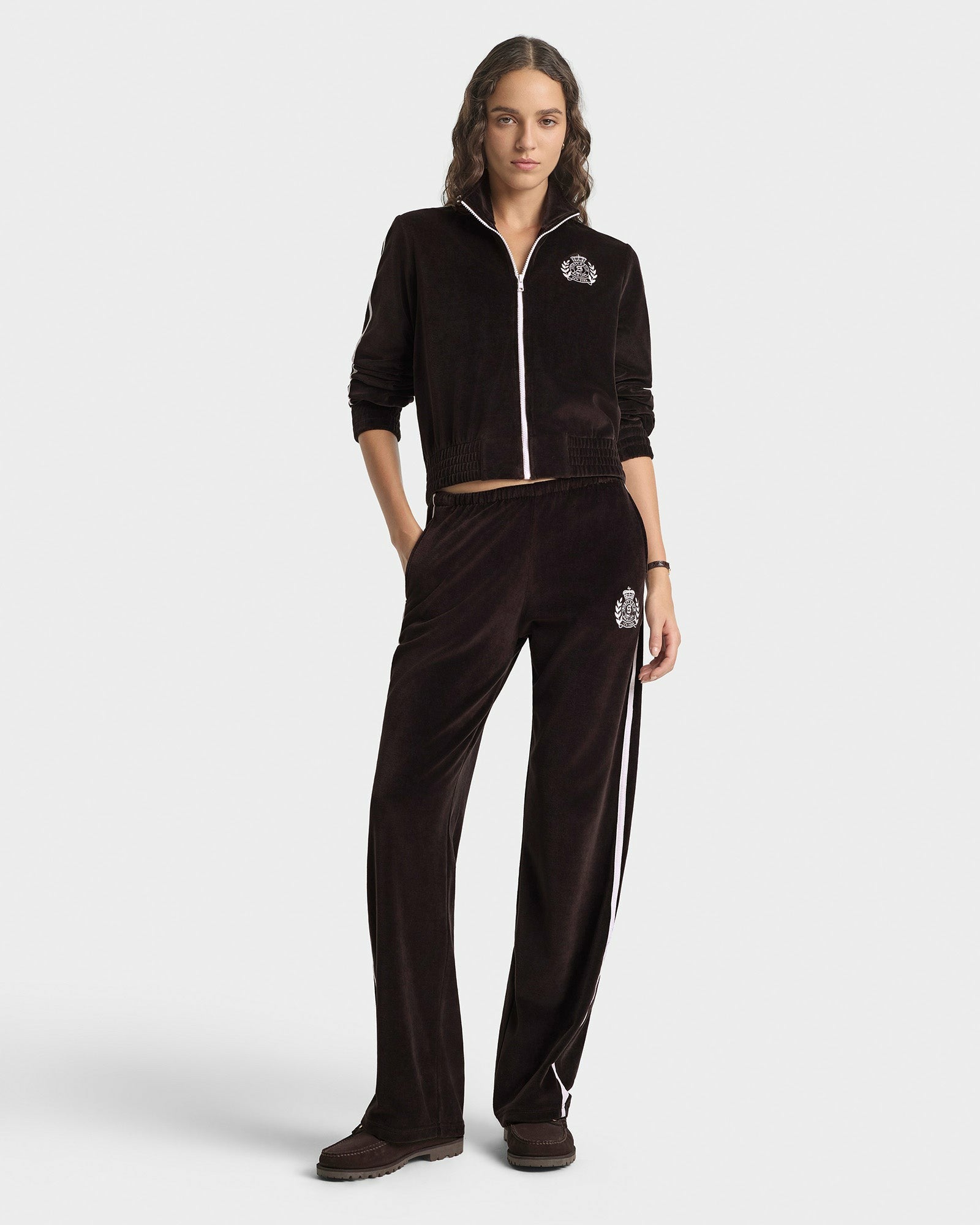 NY Crest Elio Velour Track Jacket - Chocolate
