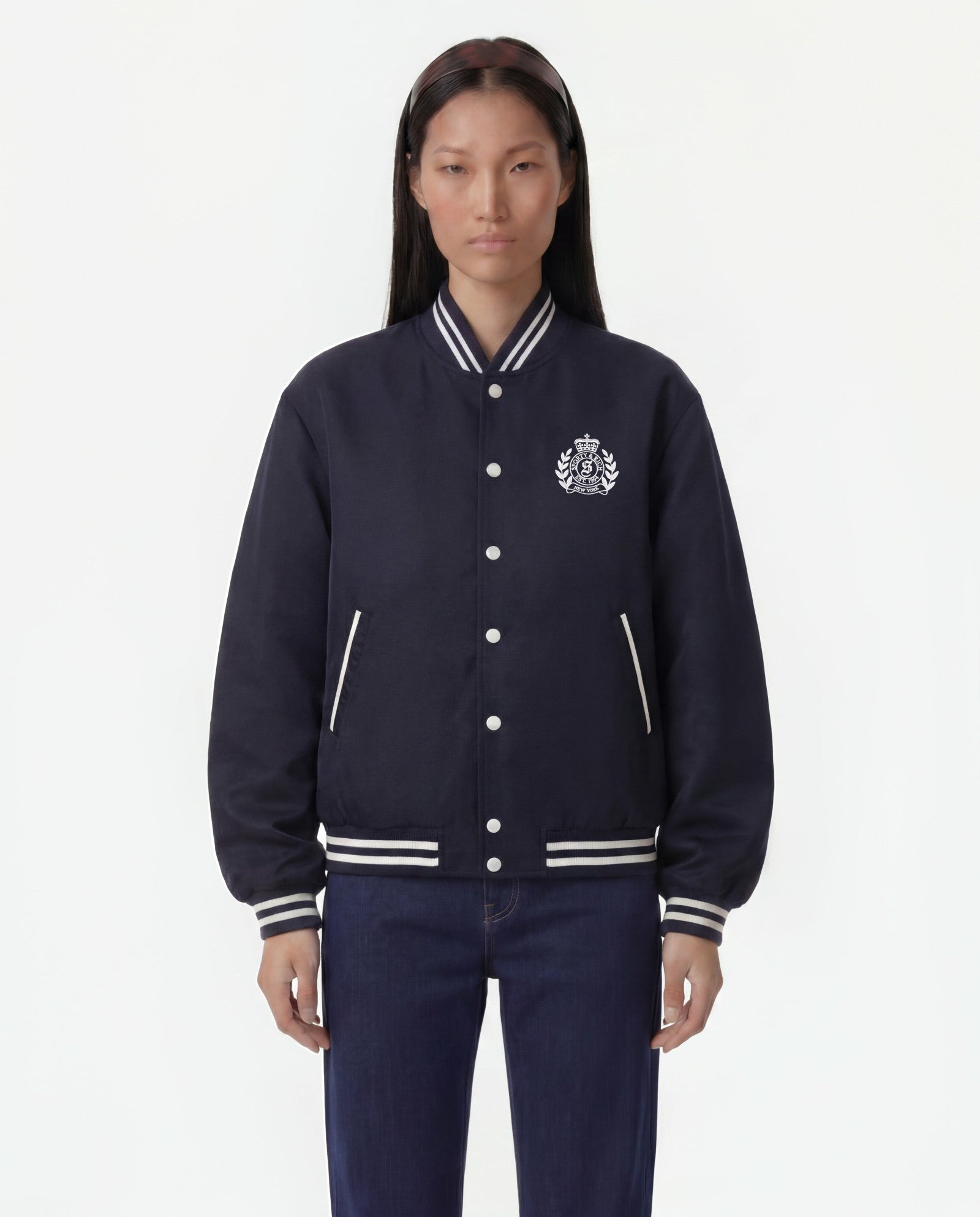 H&W Crest Oversized Varsity Jacket - Dark Navy