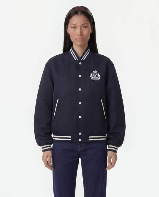 H&W Crest Oversized Varsity Jacket - Dark Navy