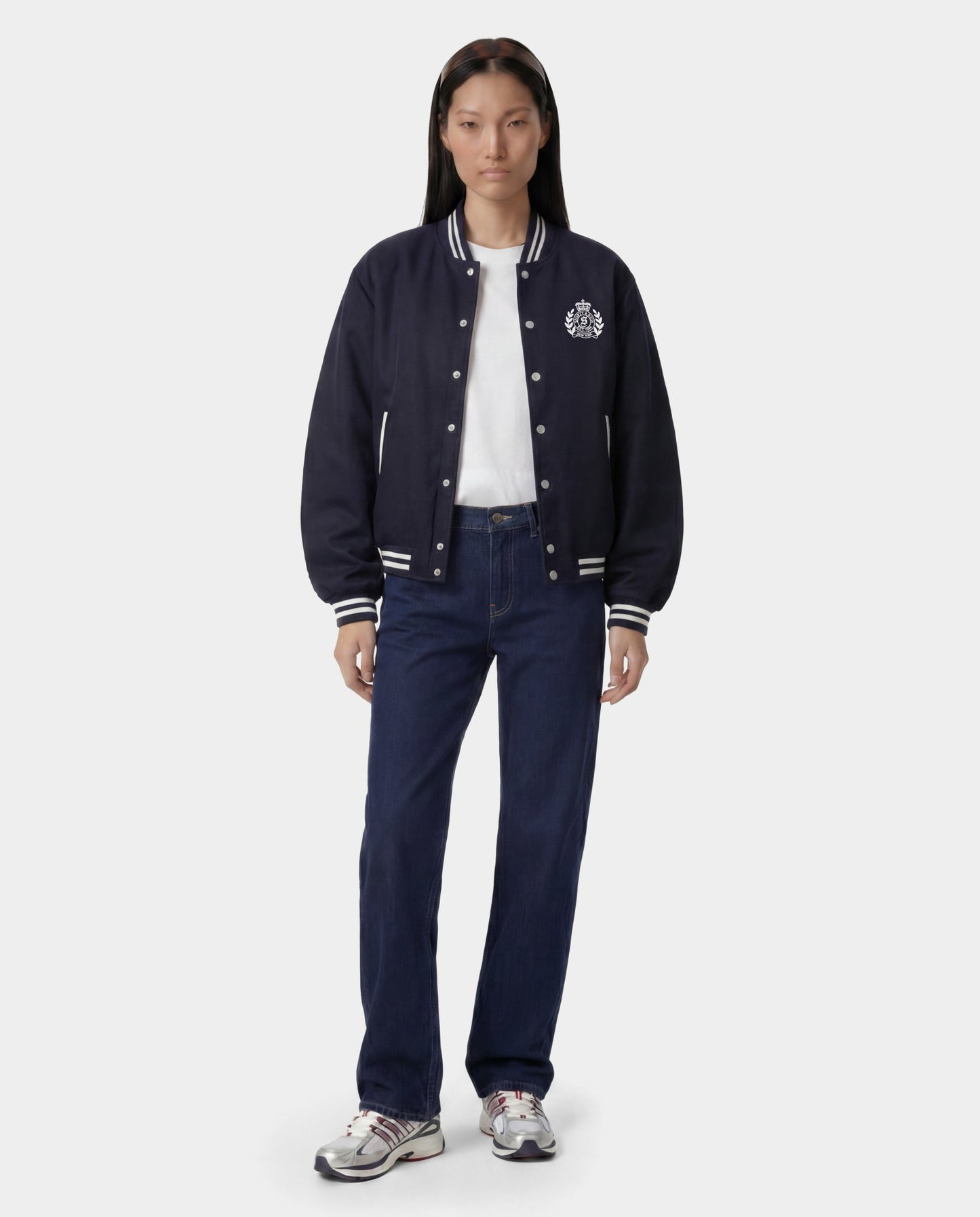H&W Crest Oversized Varsity Jacket - Dark Navy