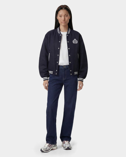 H&W Crest Oversized Varsity Jacket - Dark Navy