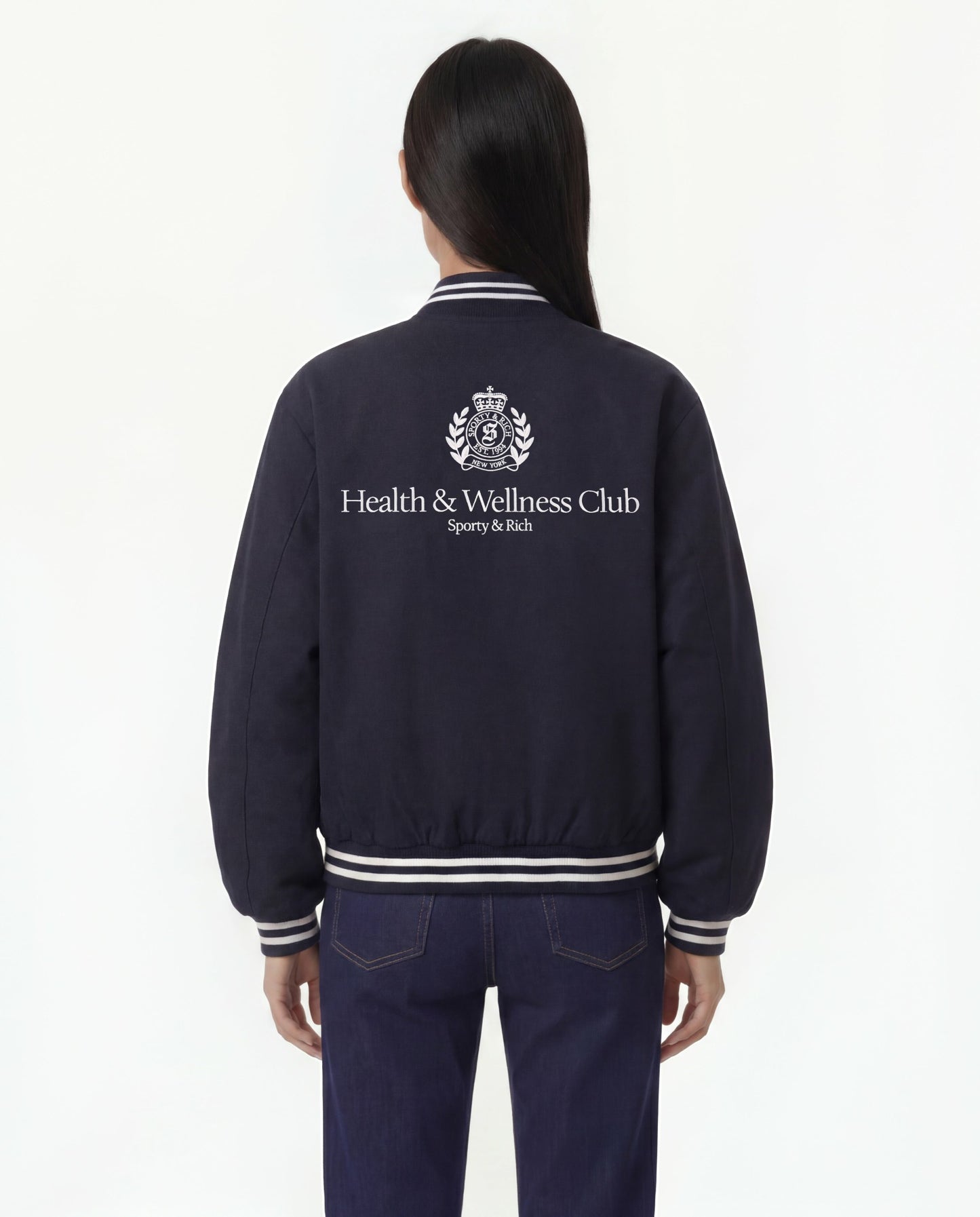 H&W Crest Oversized Varsity Jacket - Dark Navy