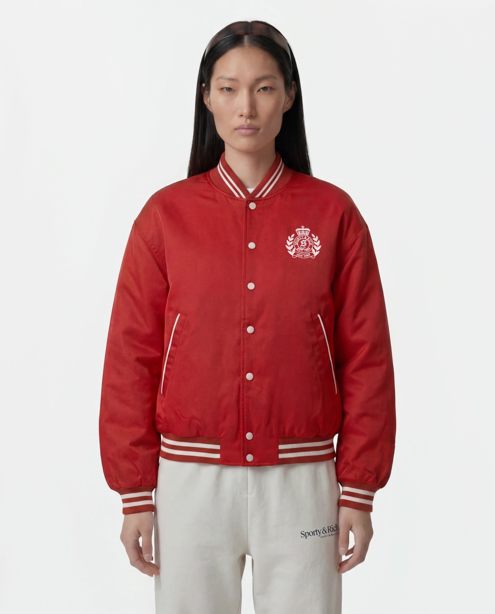 H&W Crest Oversized Varsity Jacket - Ruby