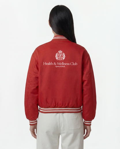 H&W Crest Oversized Varsity Jacket - Ruby