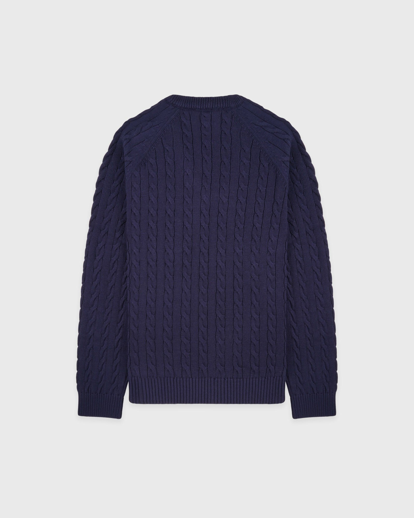 NY Crest V-Neck Cable Sweater - Light Navy/Ecru