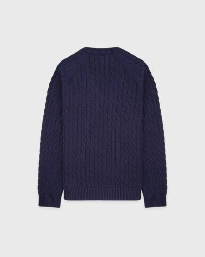 NY Crest V-Neck Cable Sweater - Light Navy/Ecru
