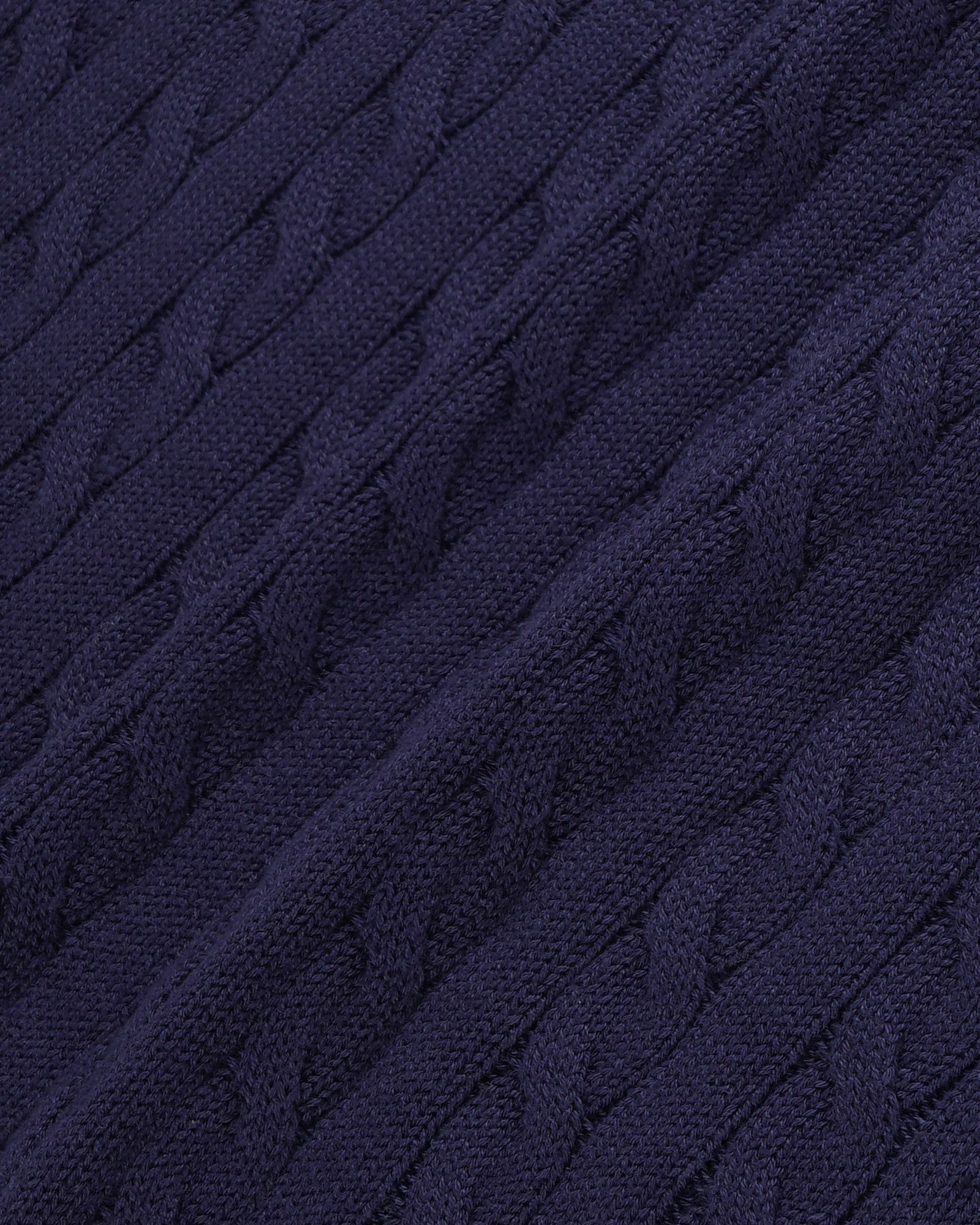 NY Crest V-Neck Cable Sweater - Light Navy/Ecru