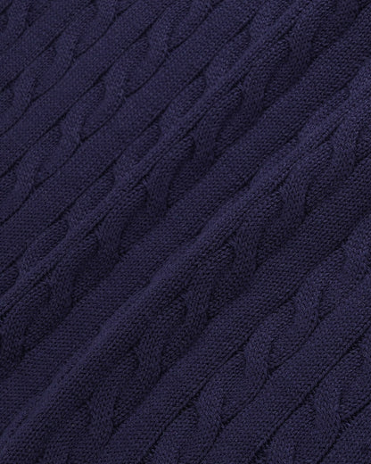 NY Crest V-Neck Cable Sweater - Light Navy/Ecru