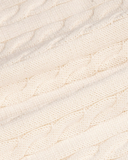 NY Crest V-Neck Cable Sweater - Ecru/Light Navy