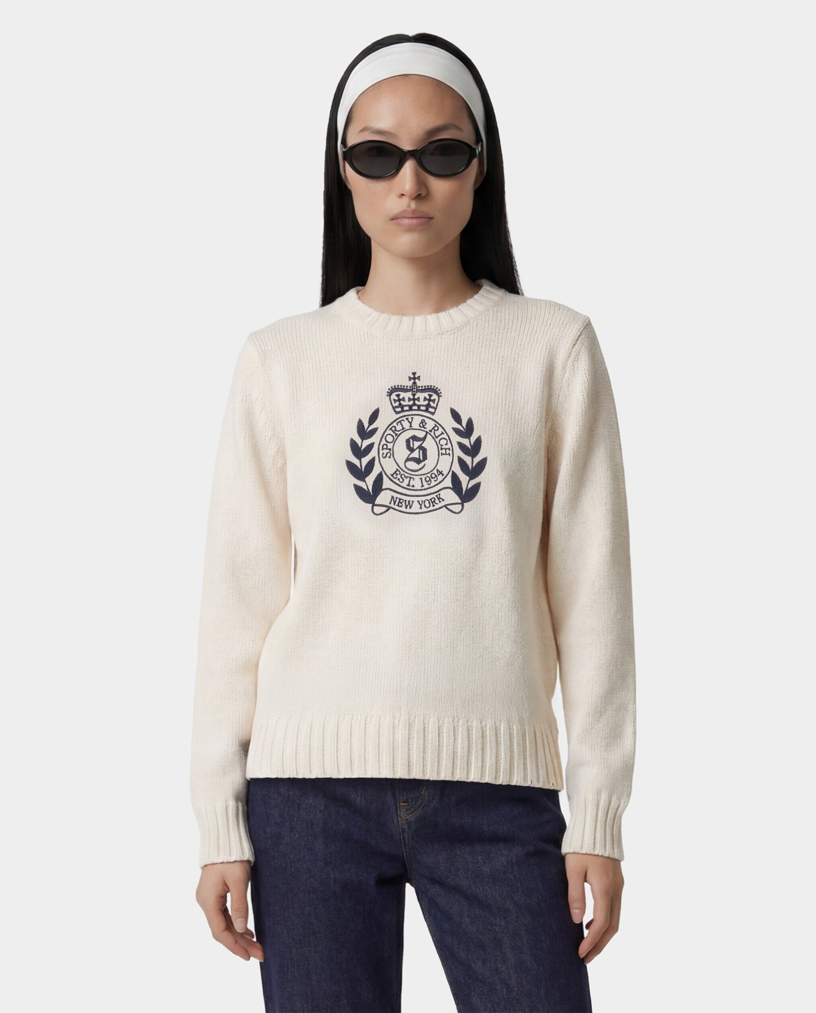 NY Crest Knitted Sweater - Ecru/Navy