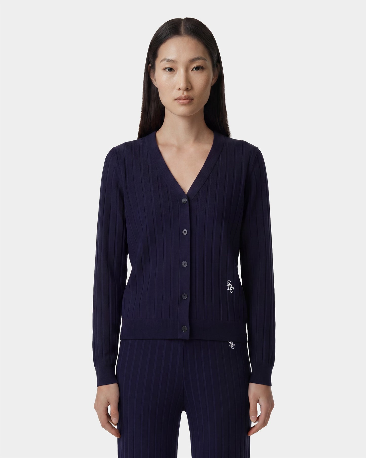 SRC Ribbed Cardigan - Dark Navy/White