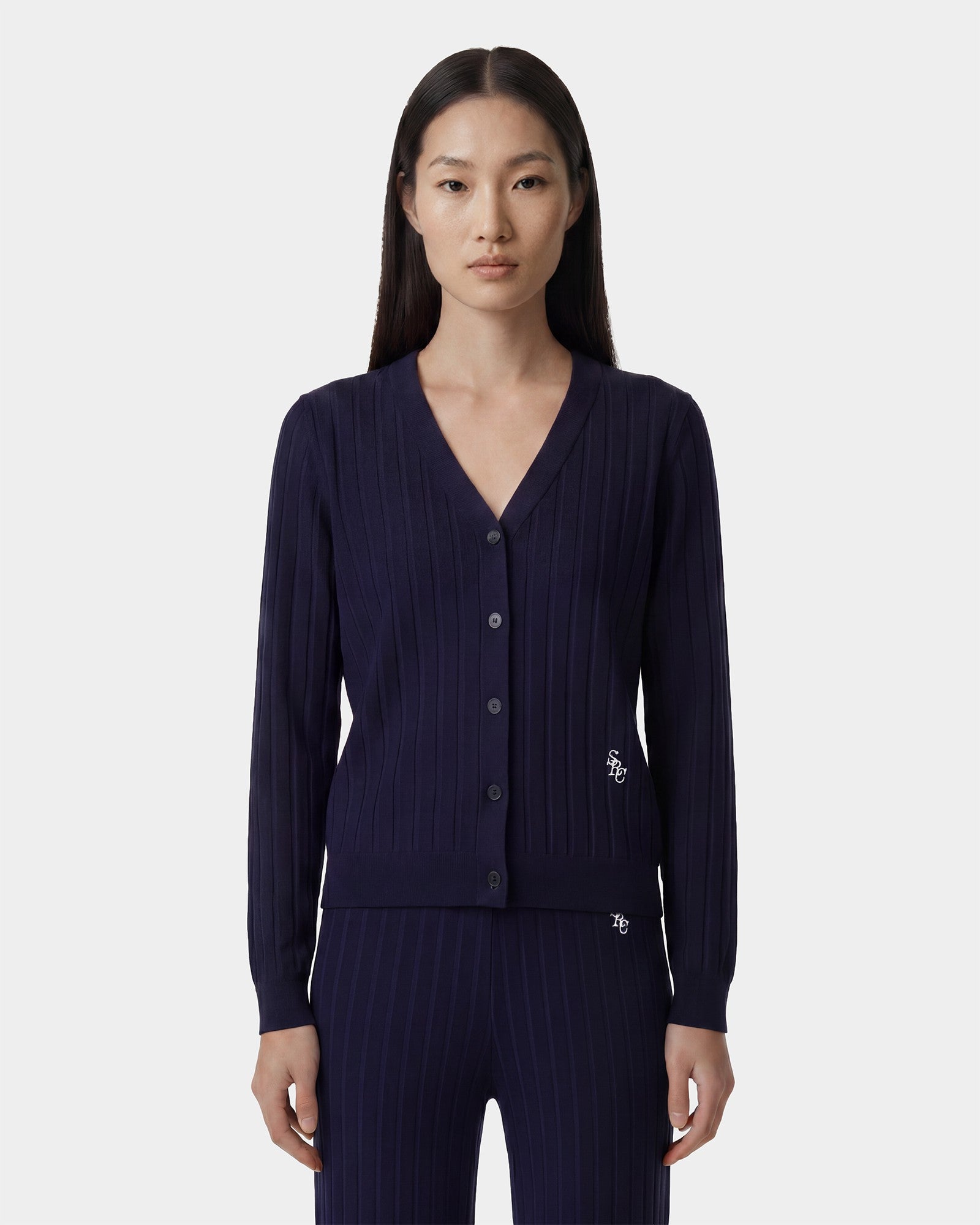 SRC Ribbed Cardigan - Dark Navy/White