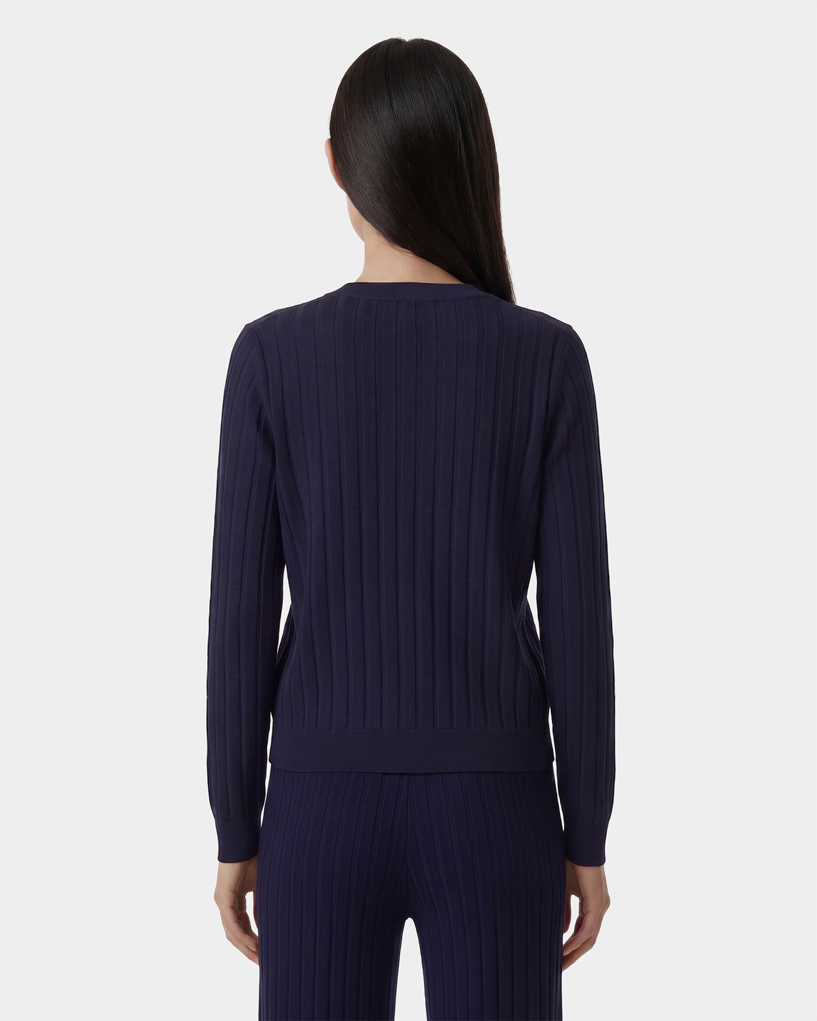 SRC Ribbed Cardigan - Dark Navy/White