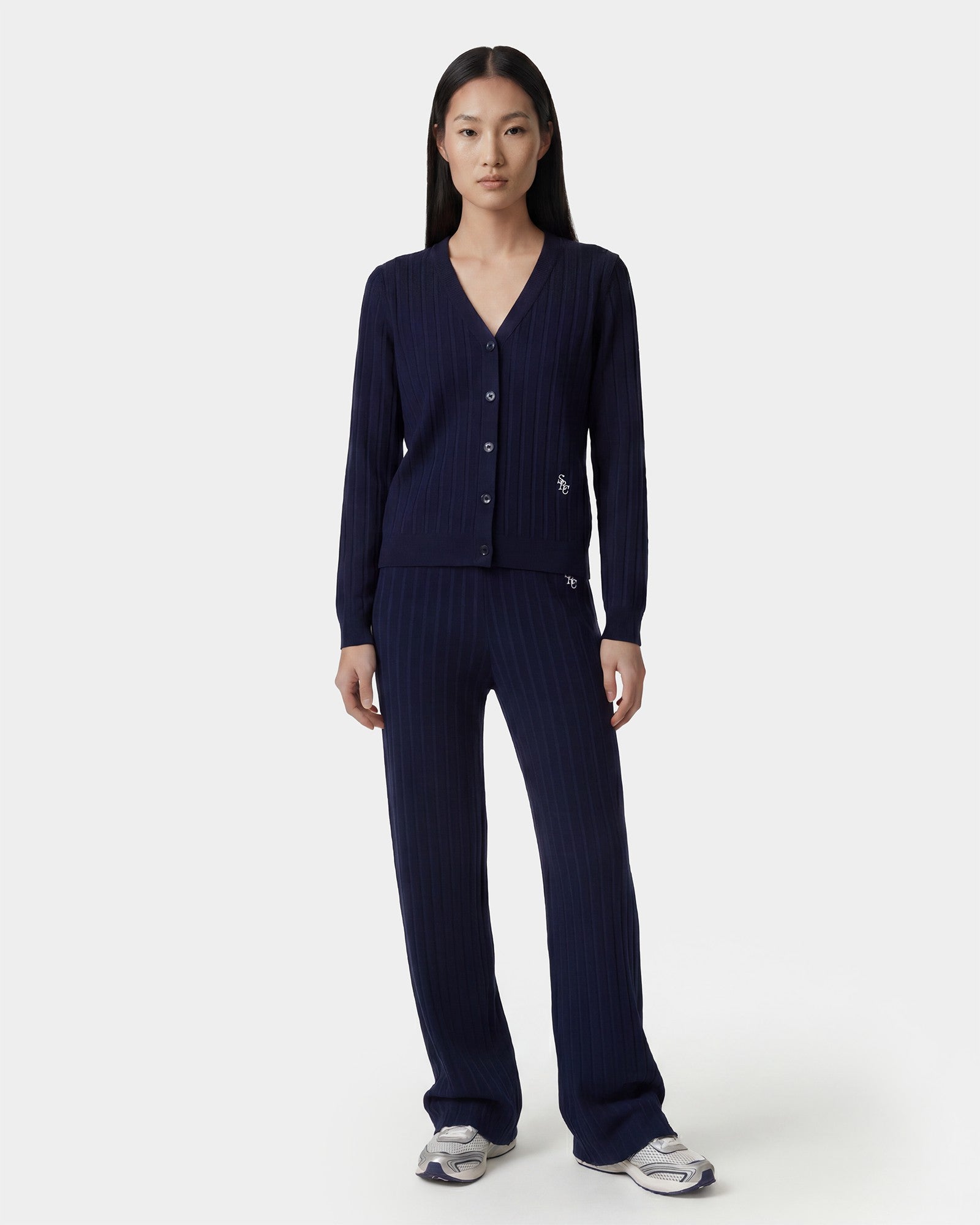 SRC Ribbed Cardigan - Dark Navy/White