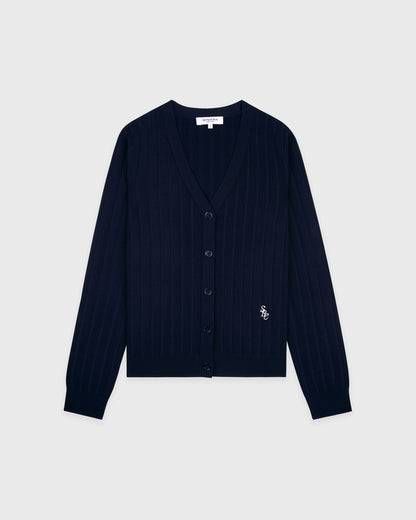 SRC Ribbed Cardigan - Dark Navy/White