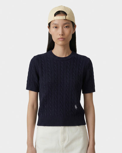 SRC Cotton Cableknit Sweater - Navy/White