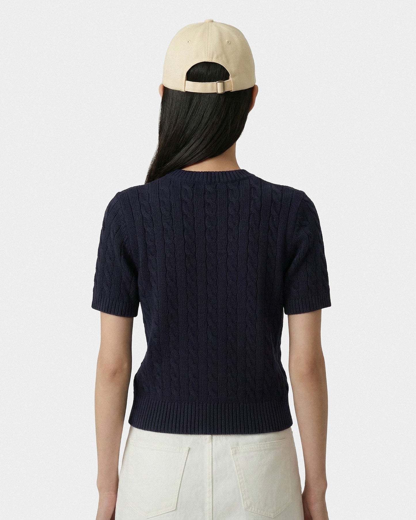 SRC Cotton Cableknit Sweater - Navy/White