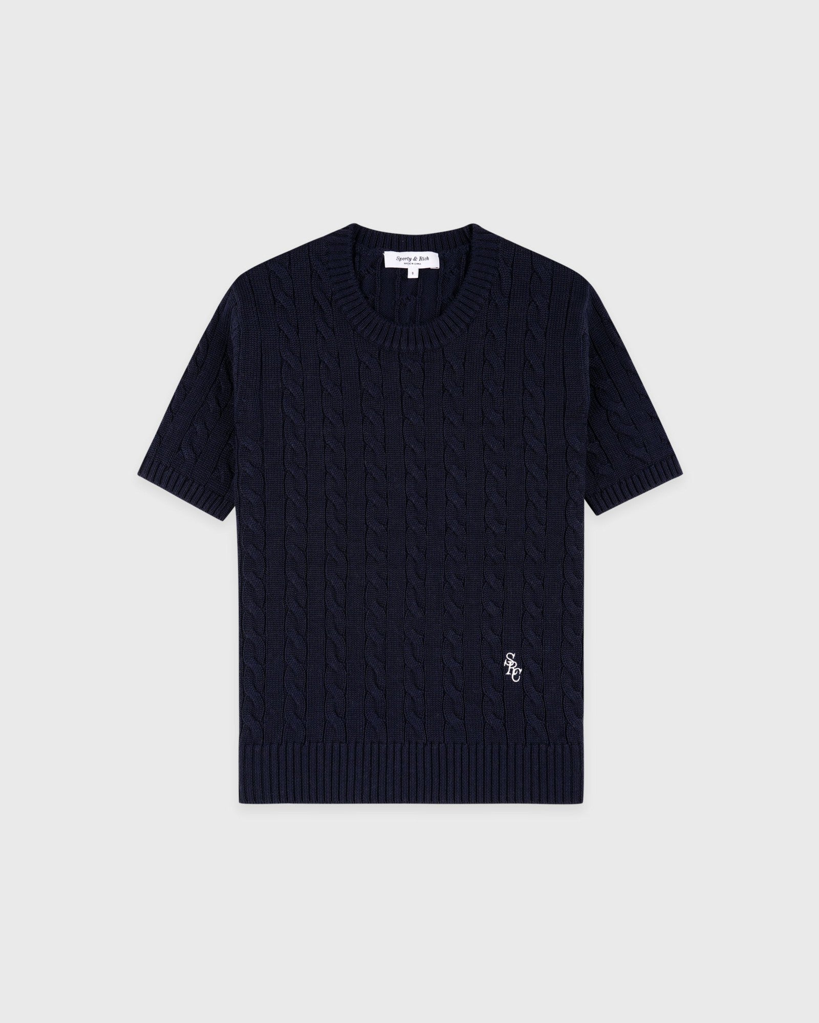 SRC Cotton Cableknit Sweater - Navy/White