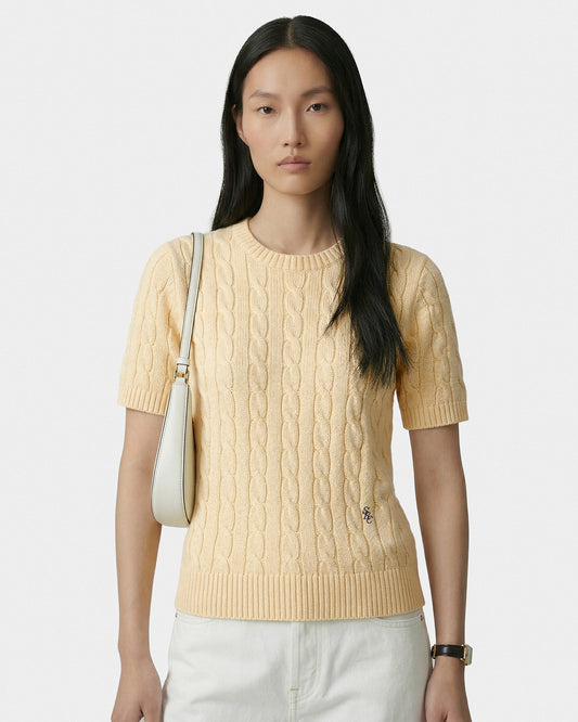 SRC Cotton Cableknit Sweater - Almond/Navy