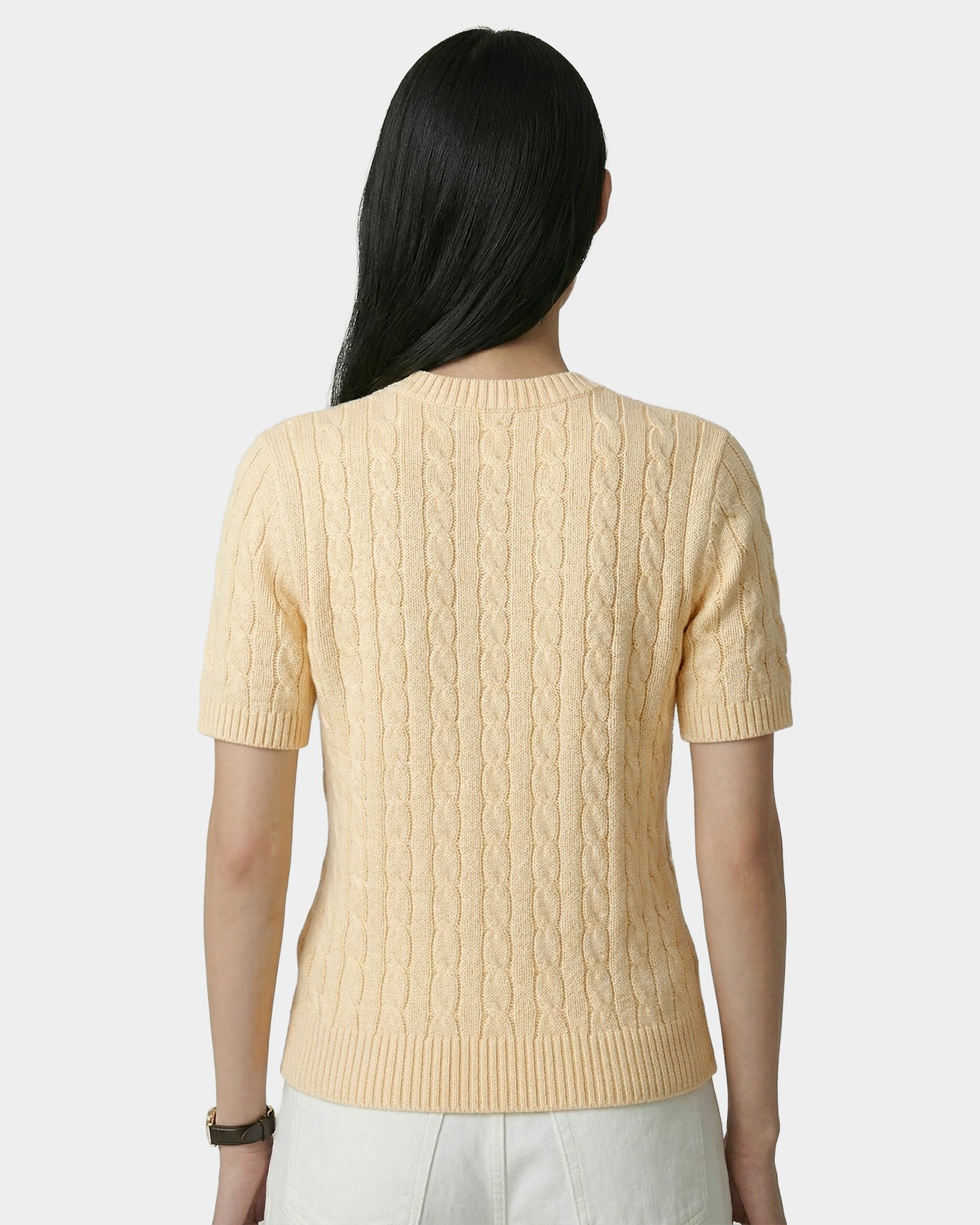 SRC Cotton Cableknit Sweater - Almond/Navy