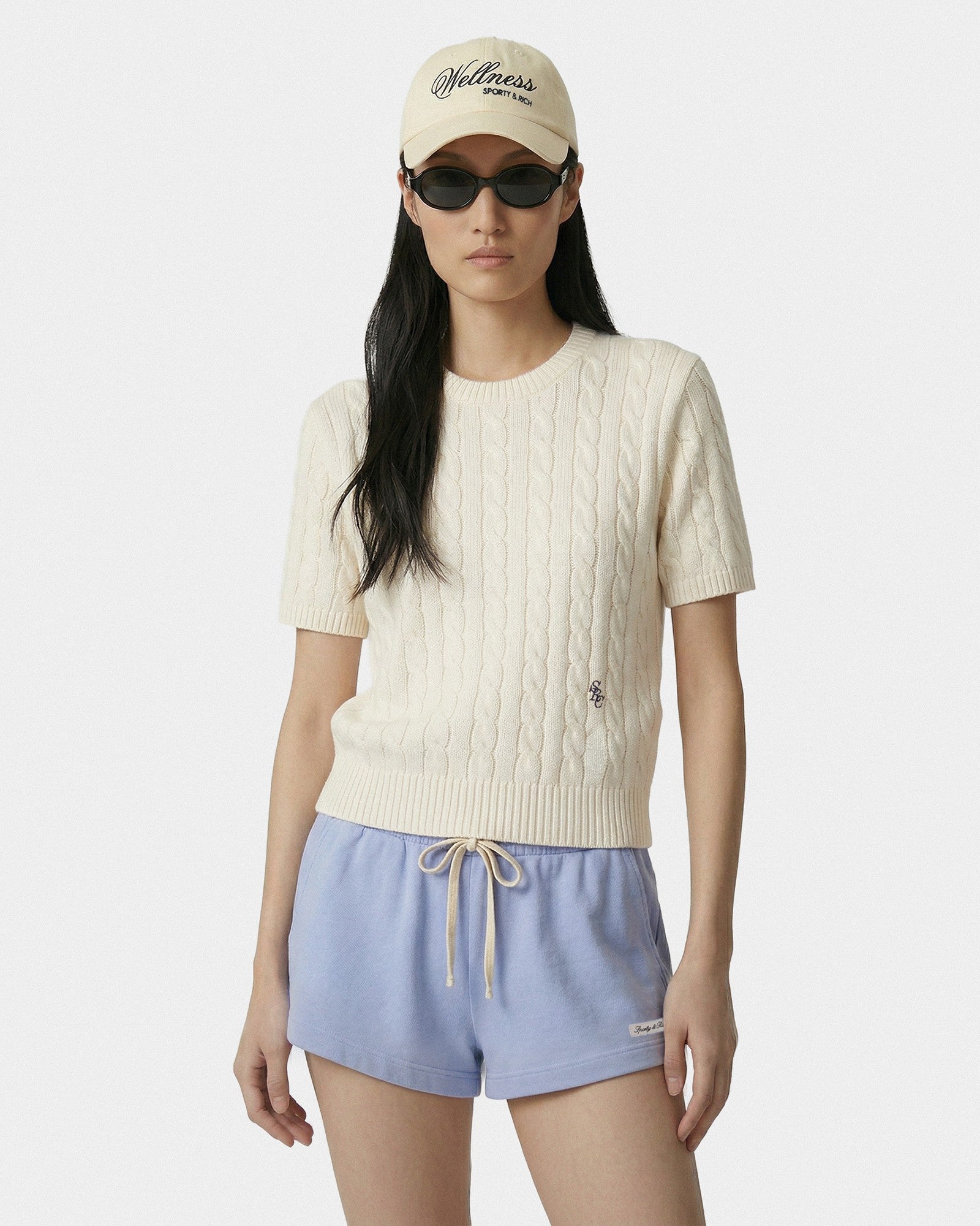 SRC Cotton Cableknit Sweater - Ecru/Navy