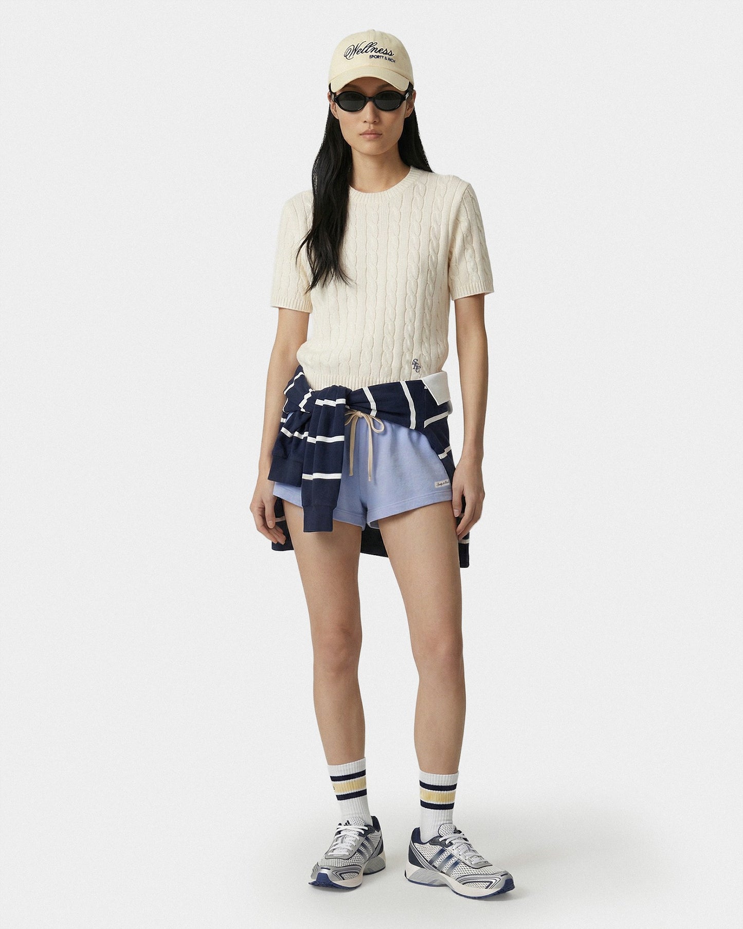 SRC Cotton Cableknit Sweater - Ecru/Navy