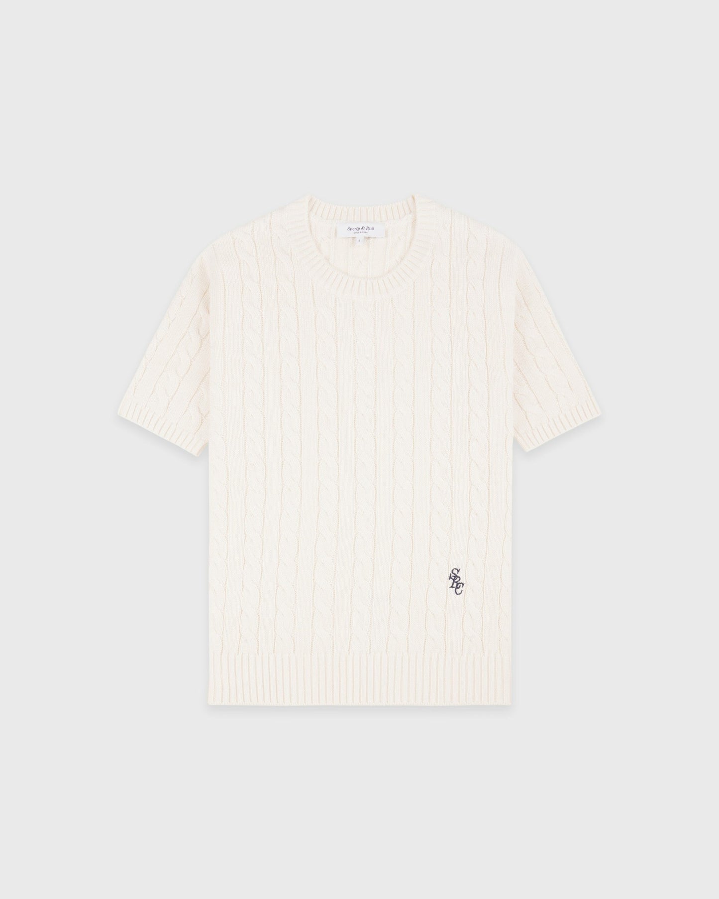 SRC Cotton Cableknit Sweater - Ecru/Navy