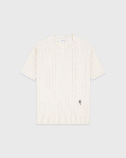 SRC Cotton Cableknit Sweater - Ecru/Navy