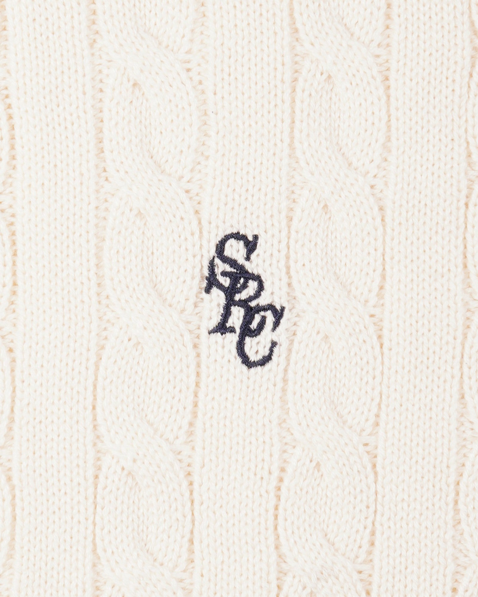 SRC Cotton Cableknit Sweater - Ecru/Navy