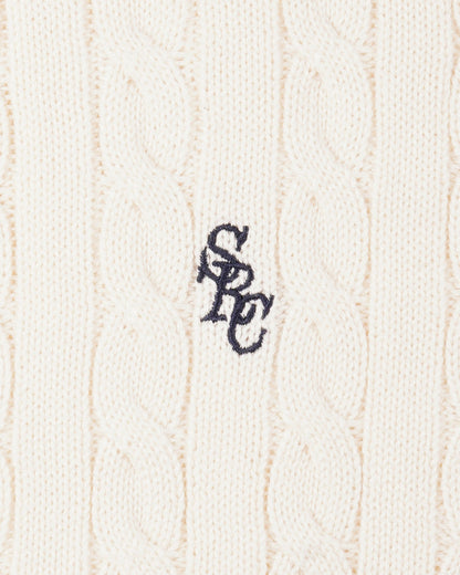 SRC Cotton Cableknit Sweater - Ecru/Navy
