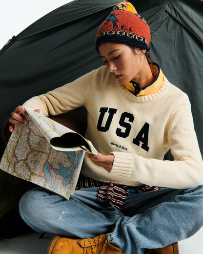 USA Knitted Sweater - Ecru/Navy