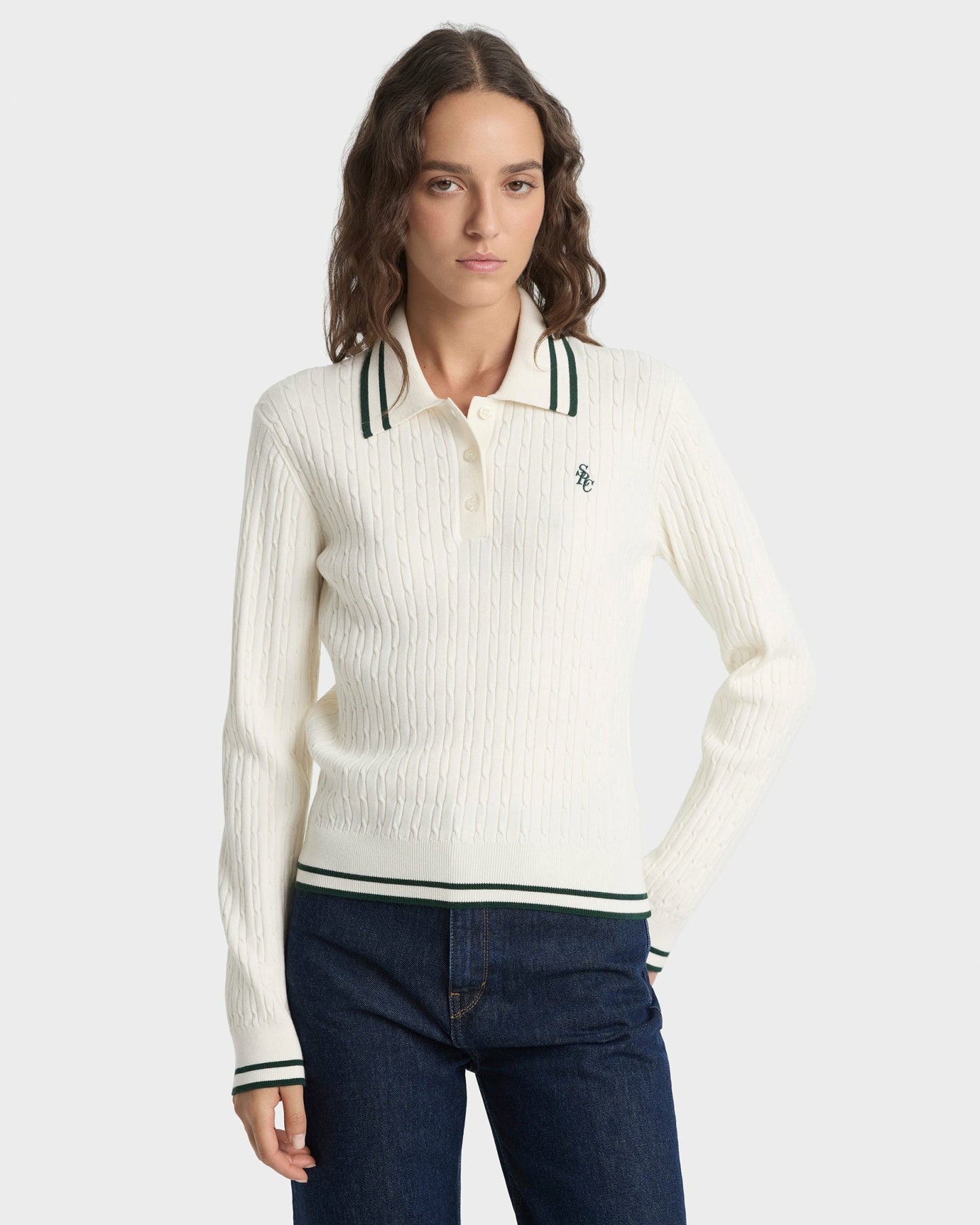 SRC Mini Cable LS Polo - Ecru/Forest