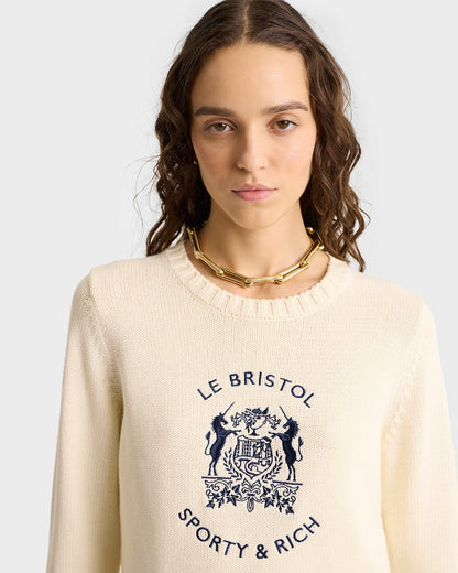 Bristol Crest Cotton Knit Sweater - Cream