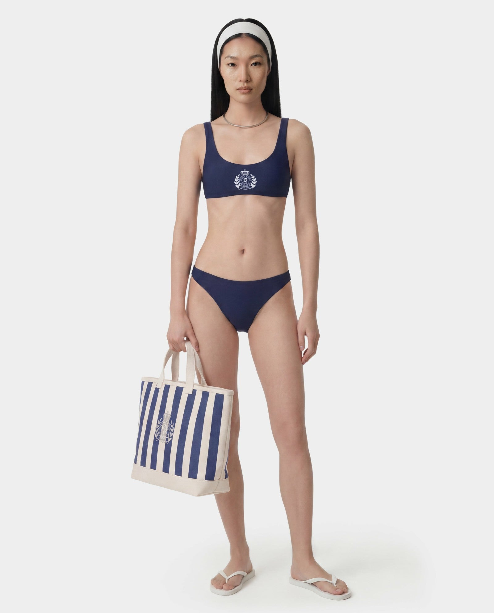 Signature Logo Claudia Bikini Bottom - Light Navy/White