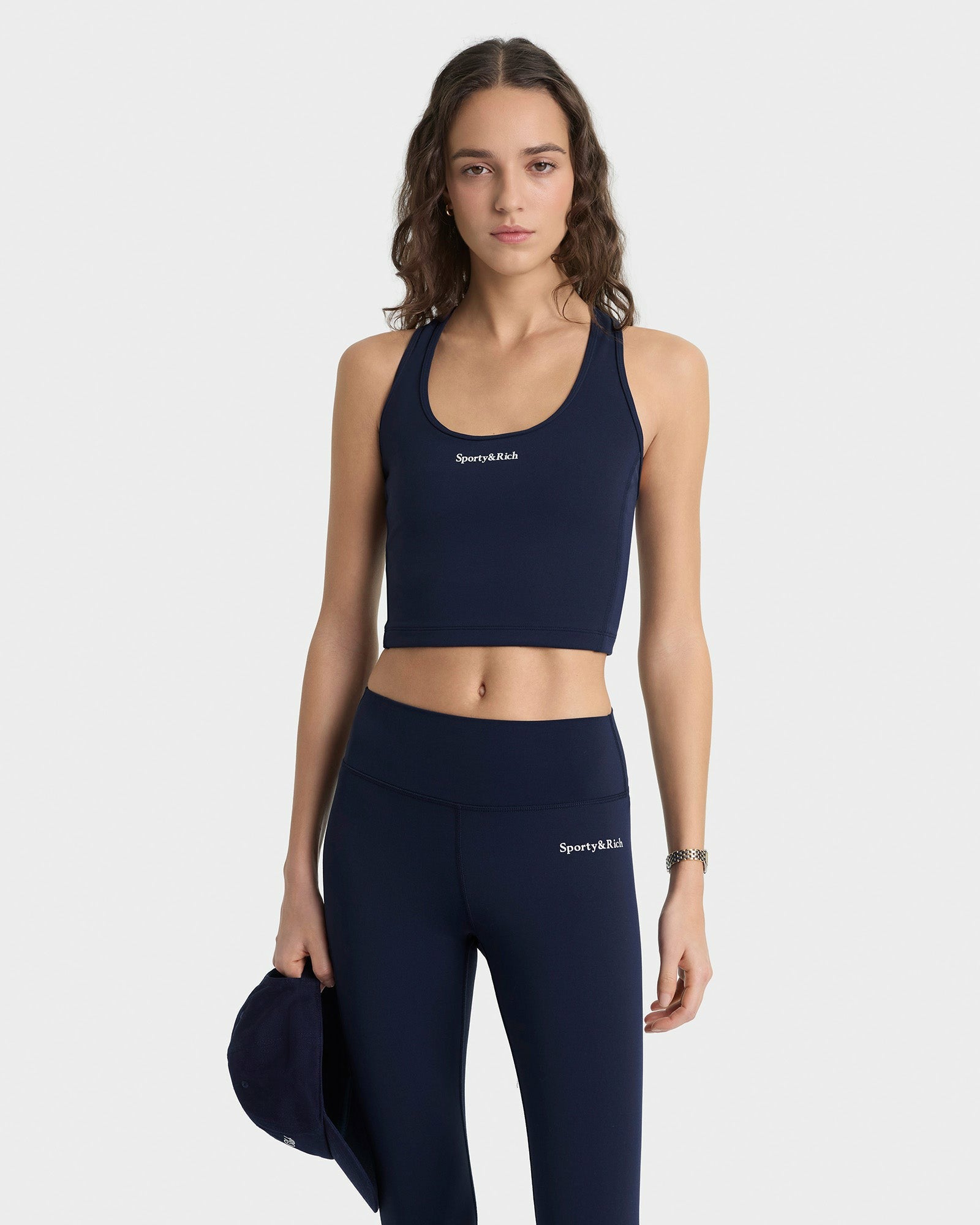 Serif Logo Legging - Navy/White