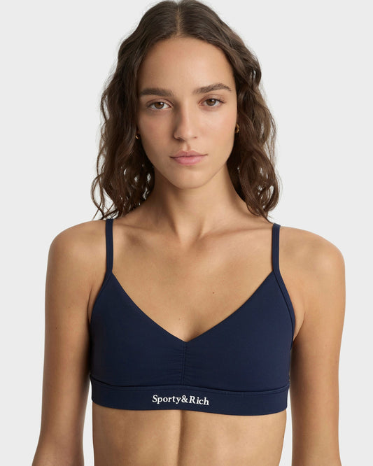 Serif Logo Mini Sports Bra - Navy/White