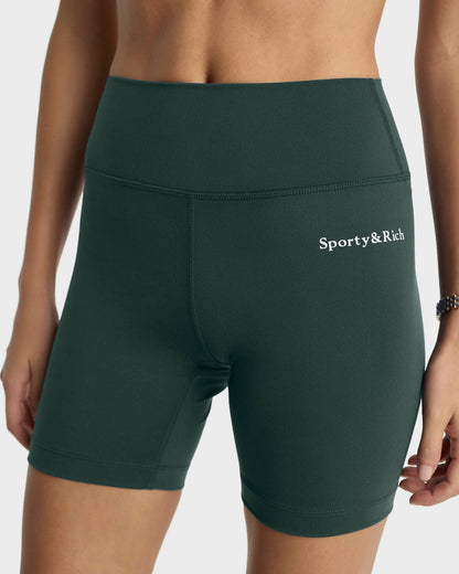 Serif Logo Biker Short - Forest/White