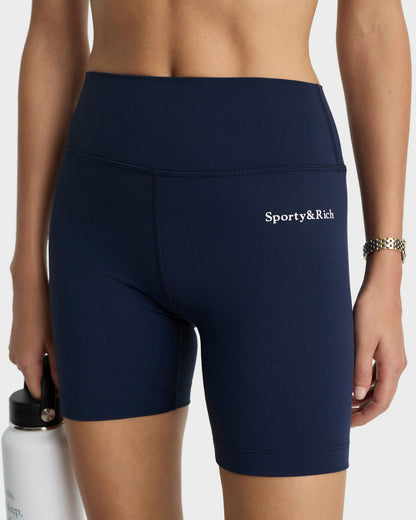 Serif Logo Biker Short - Navy/White