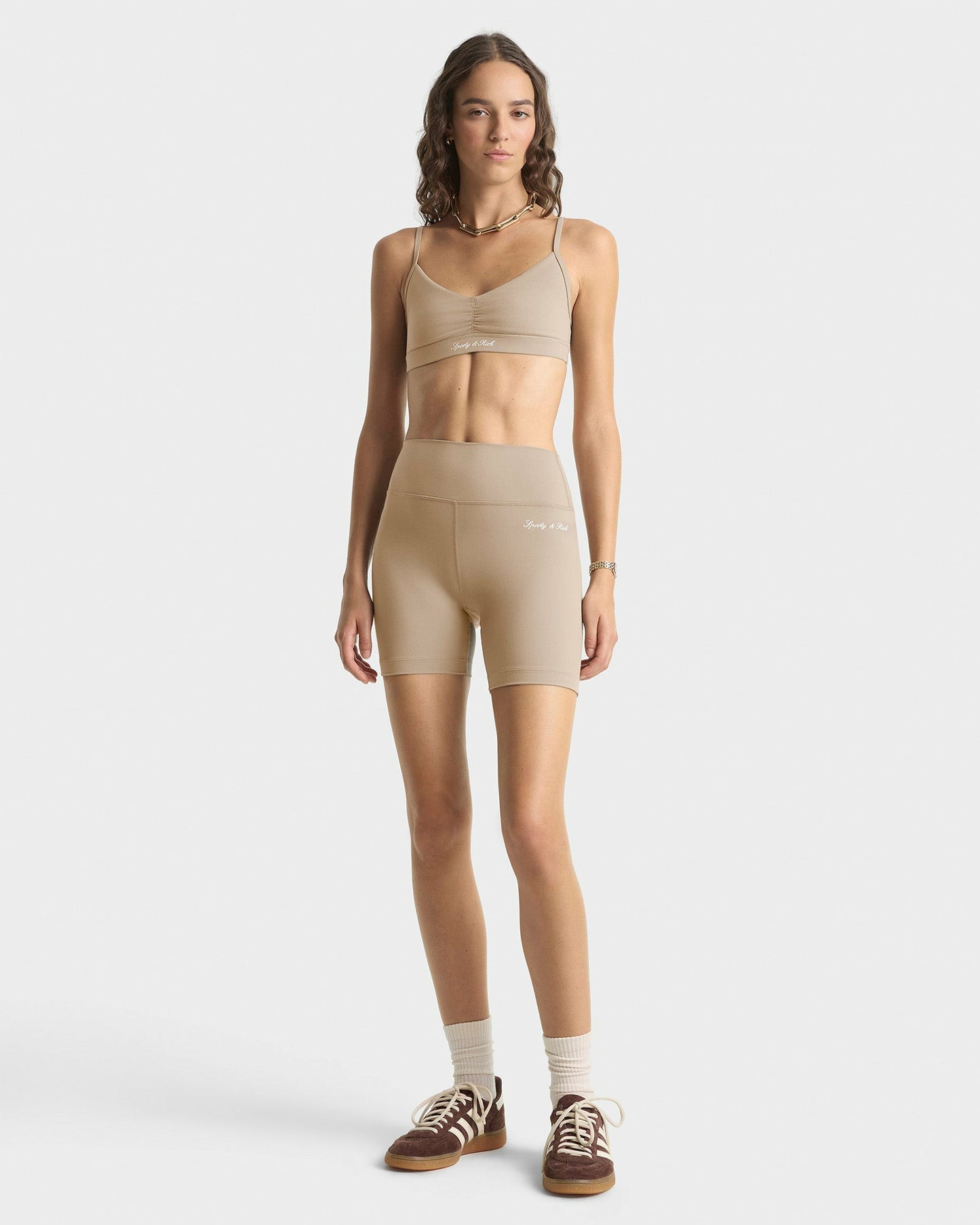 Signature Logo Biker Short - Hazelnut/White