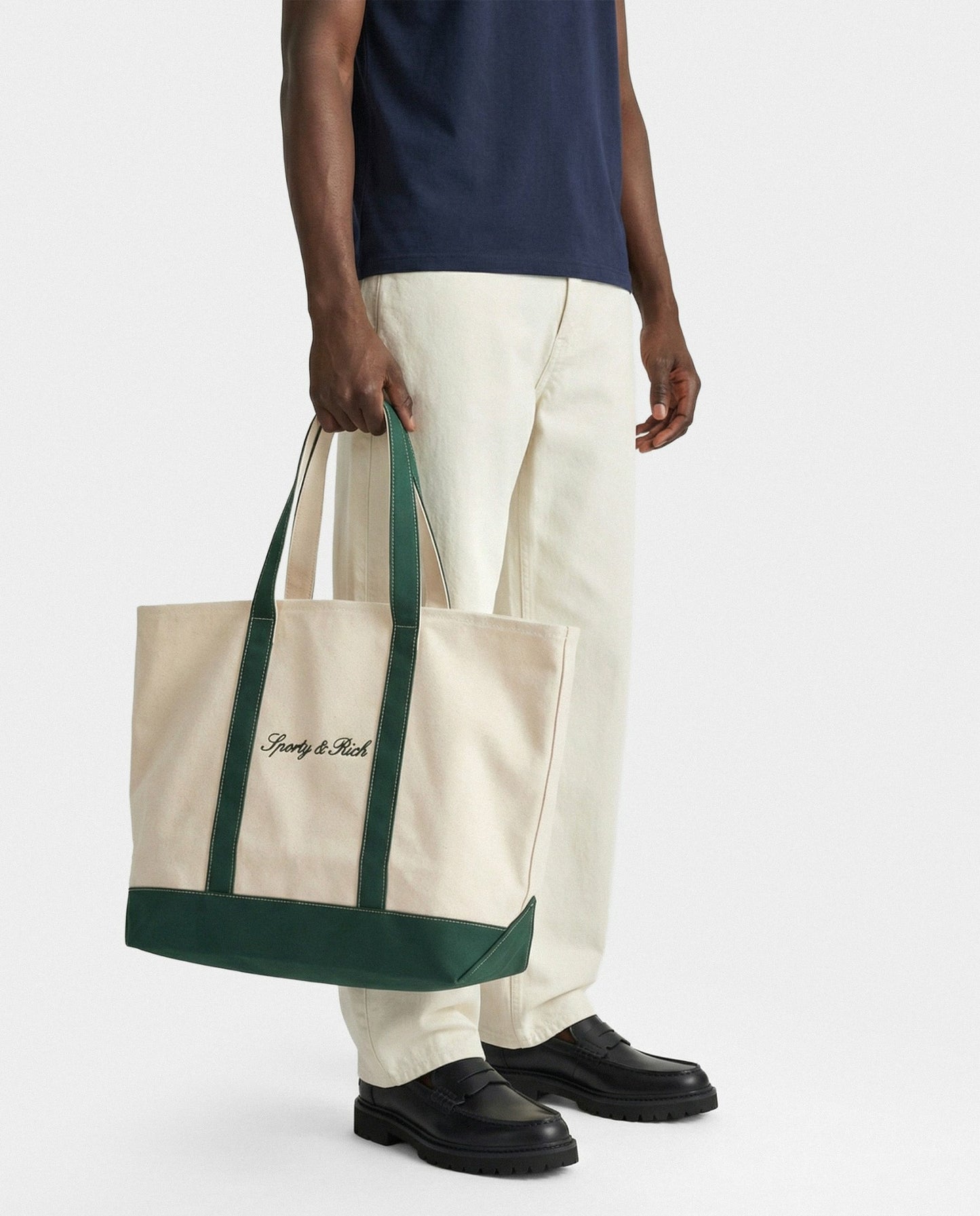 Signature Logo Large Tote - Natural/Forest Green