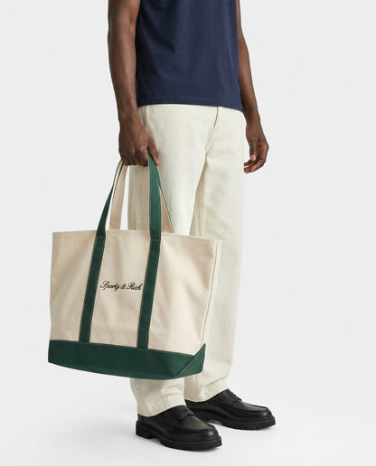 Signature Logo Large Tote - Natural/Forest Green
