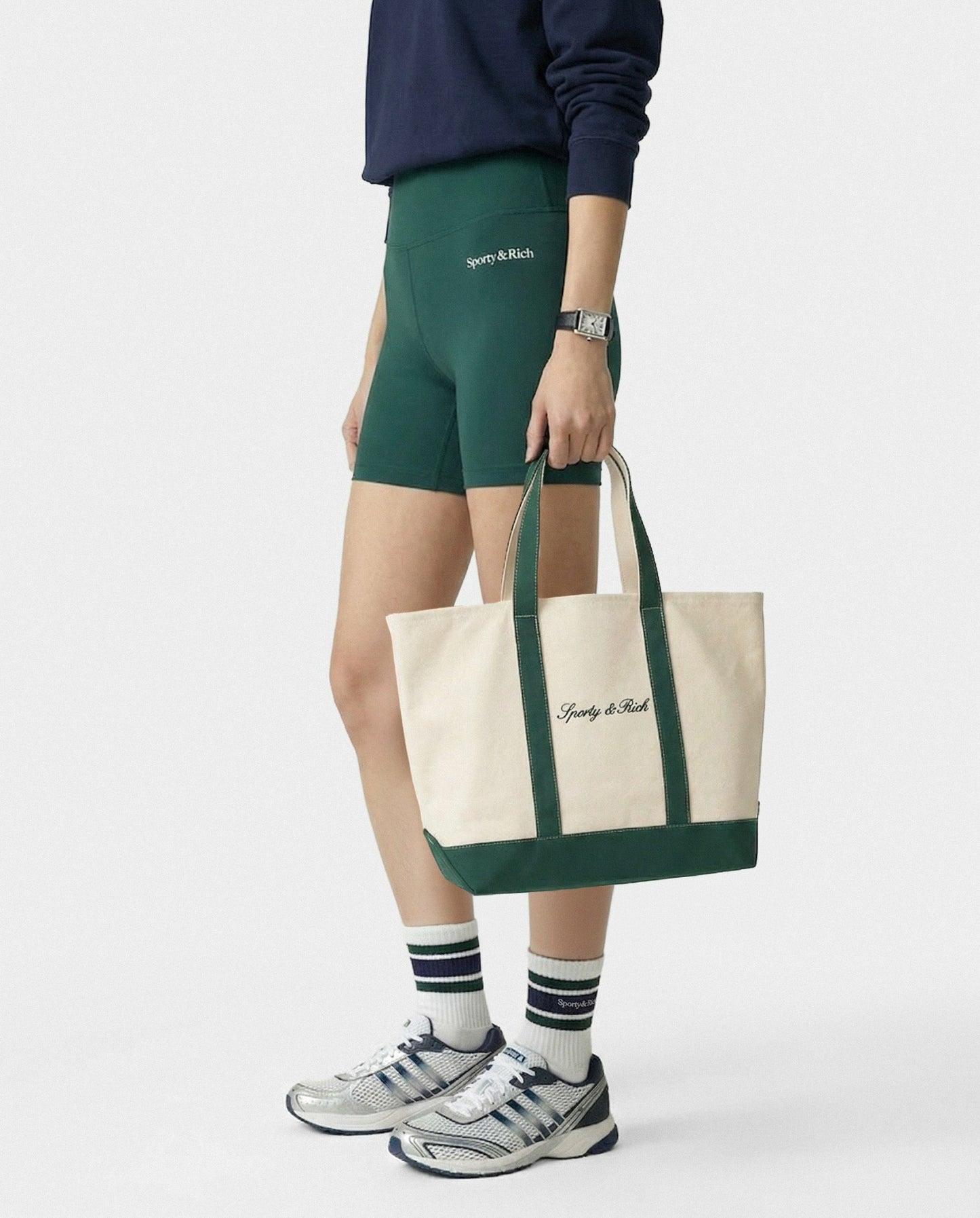 Signature Logo Medium Tote - Natural/Forest Green